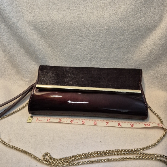 WHBM Embossed Calfhair & Patent Leather Clutch Evening Bag - Port Wine / Oxblood - Picture 8 of 8